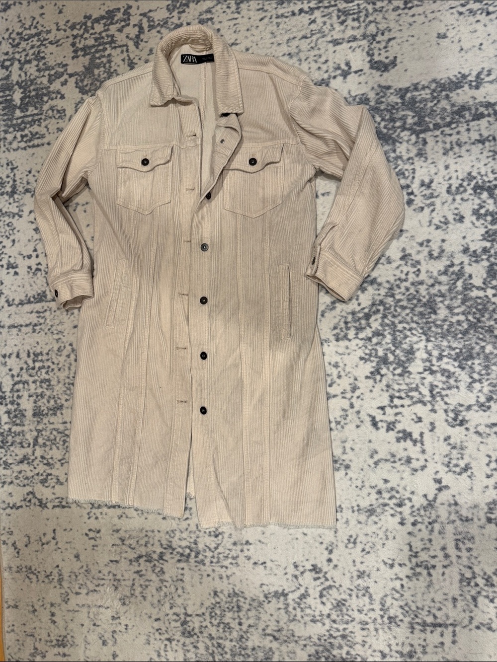 Zara Light Cream Corduroy Long Trench Coat